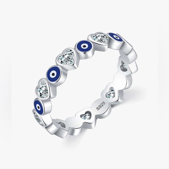 Inlay Evil Eye Ring 925 Sterling Silver Ring - Picture 7 of 12